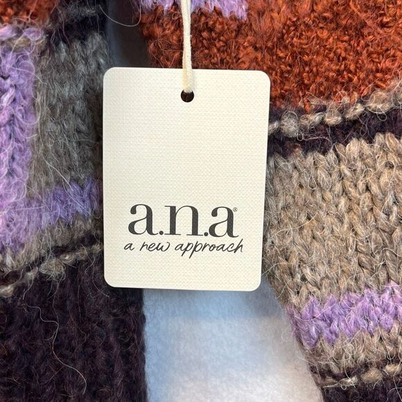 NWT a.n.a. Women’s Patchwork Sweater Large Colorblock Long Sleeve Boho Brown NEW - Picture 8 of 14